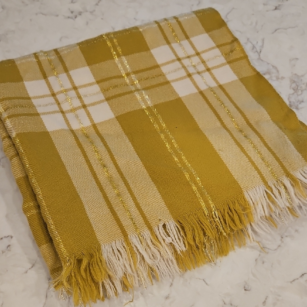 J. Crew Plaid Mustard Yellow Chartreuse and Glistening Gold Scarf